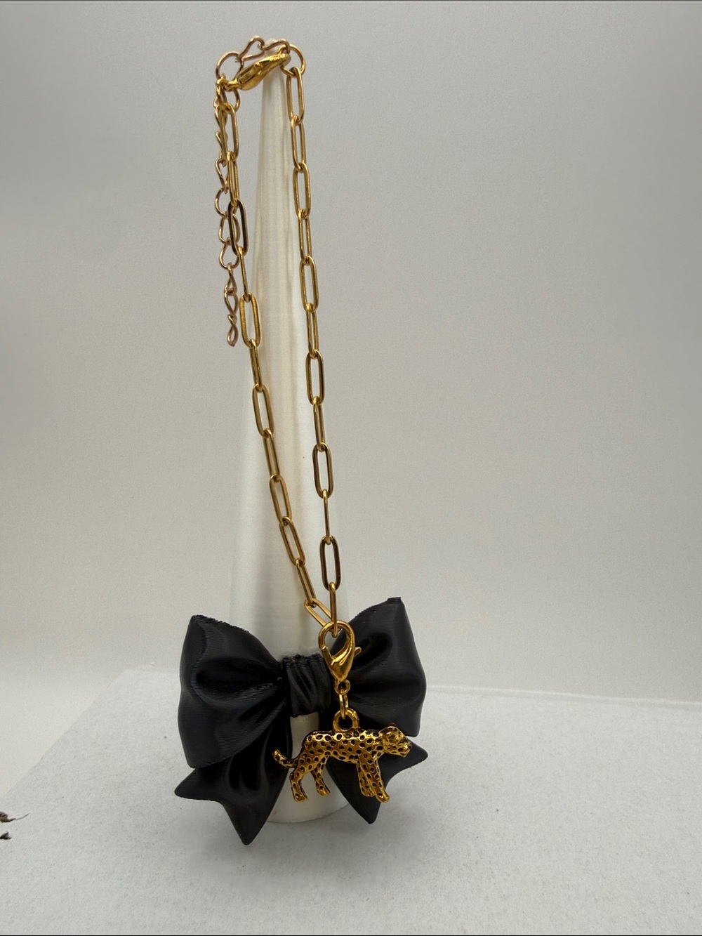 Adjustable Paperclip chain bracelet with removable jaguar pendant